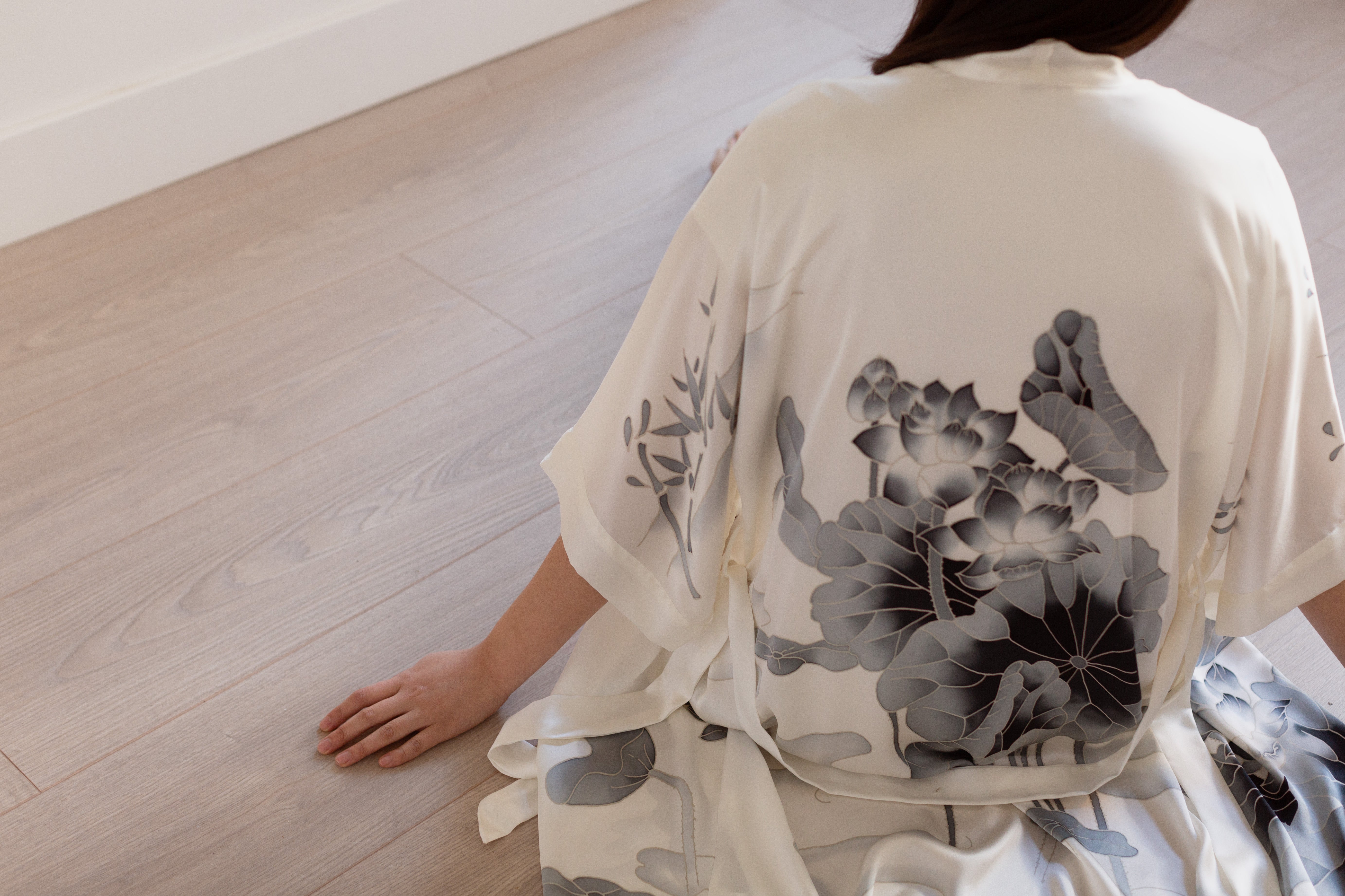 Handpainted Lotus Kimono Robe