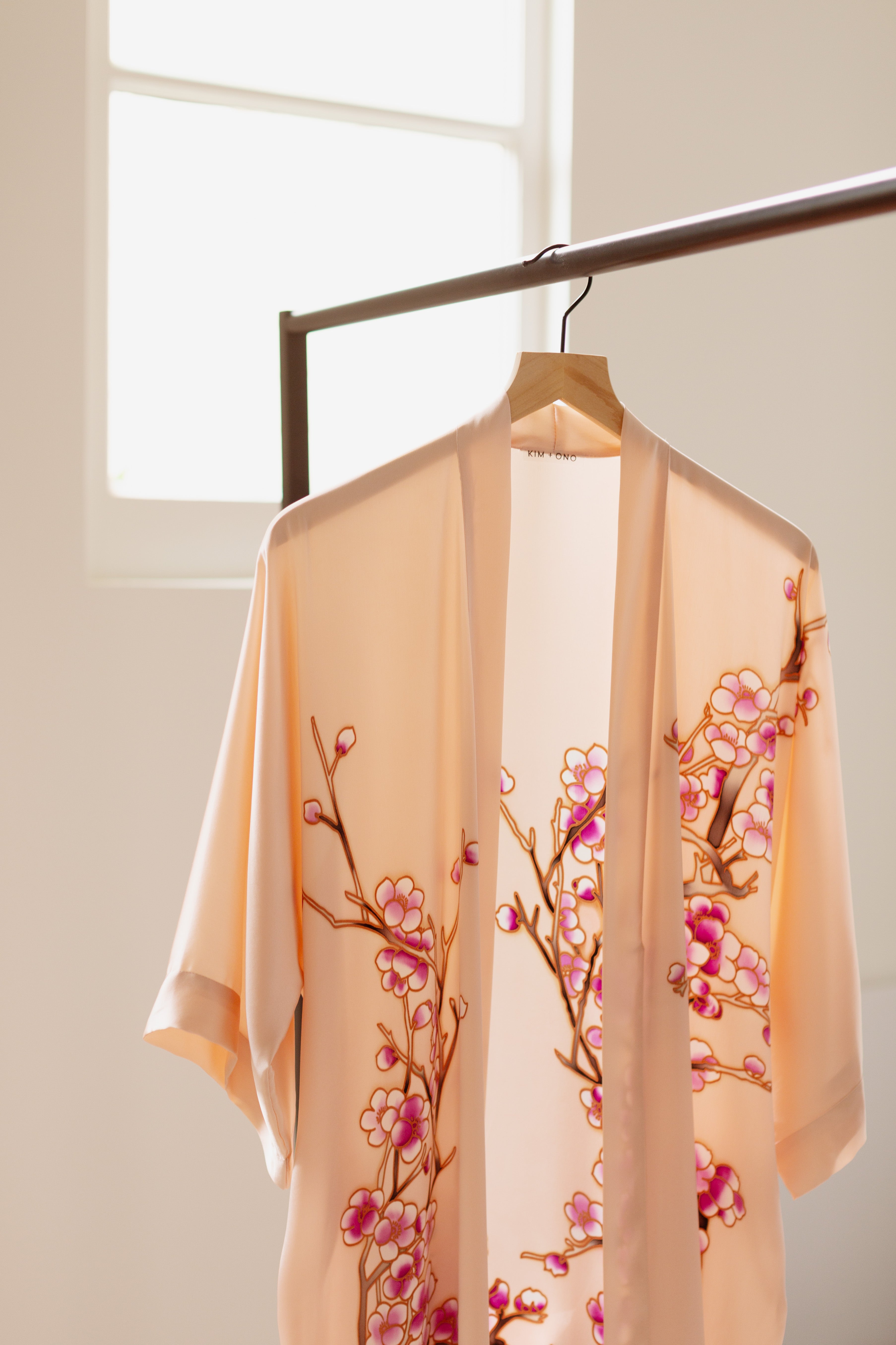 Handpainted Silk Cherry Blossom Kimono Robe