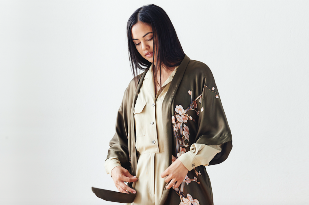 Handpainted Cherry Blossom Kimono Robe