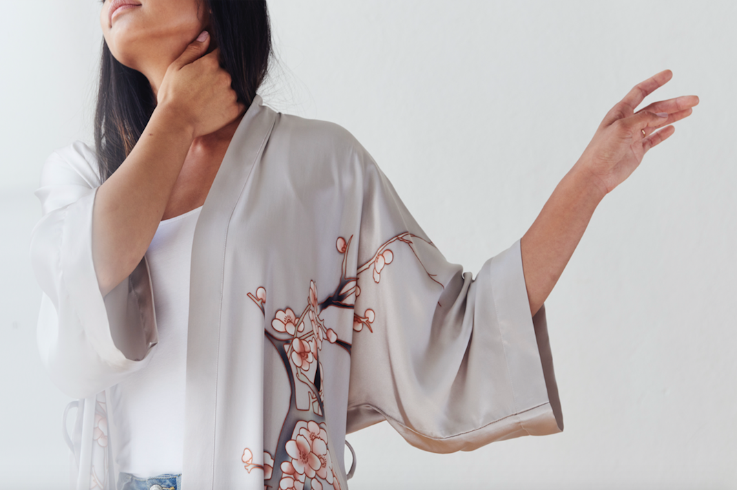 Handpainted Cherry Blossom Kimono Robe