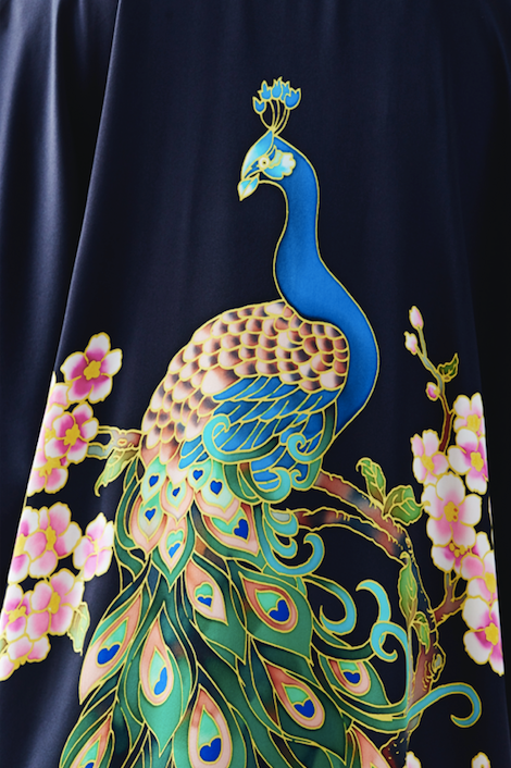 Handpainted Peacock Kimono Robe