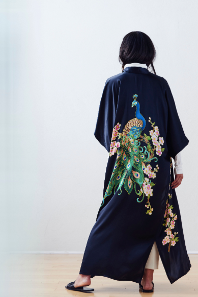 Handpainted Peacock Kimono Robe