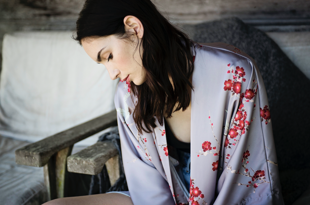 Cherry Blossom & Crane Kimono Robe