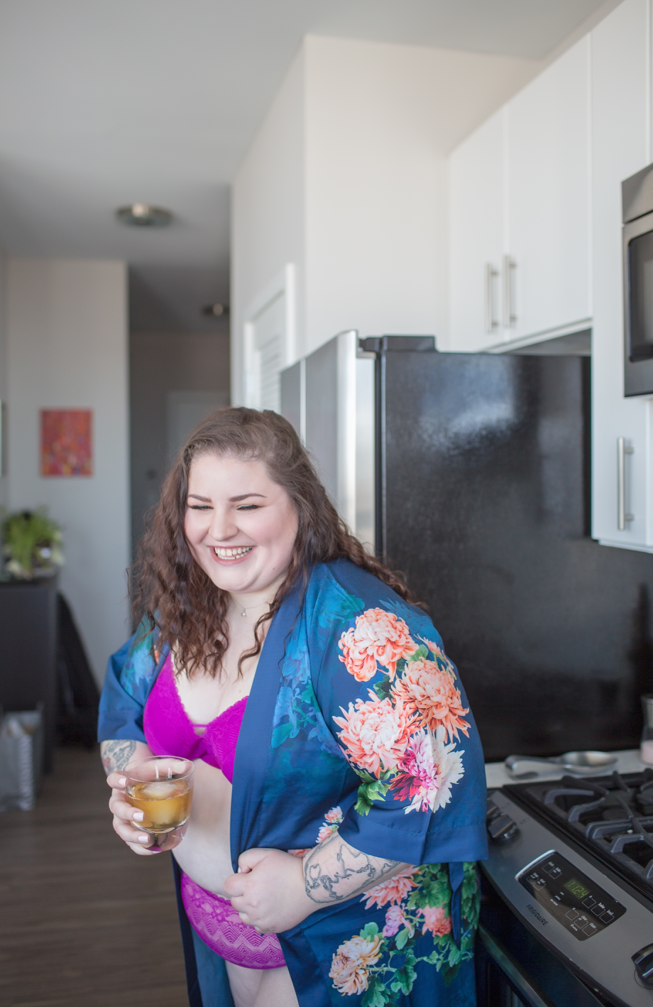 Coral Chrysanthemum Plus Size Kimono Robe