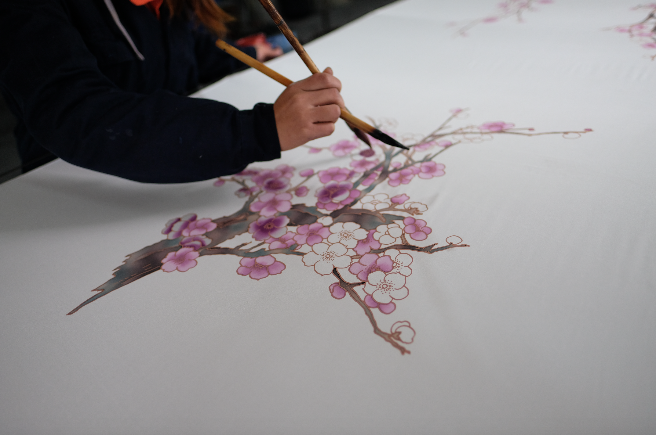 Handpainted Silk Cherry Blossom Kimono Robe