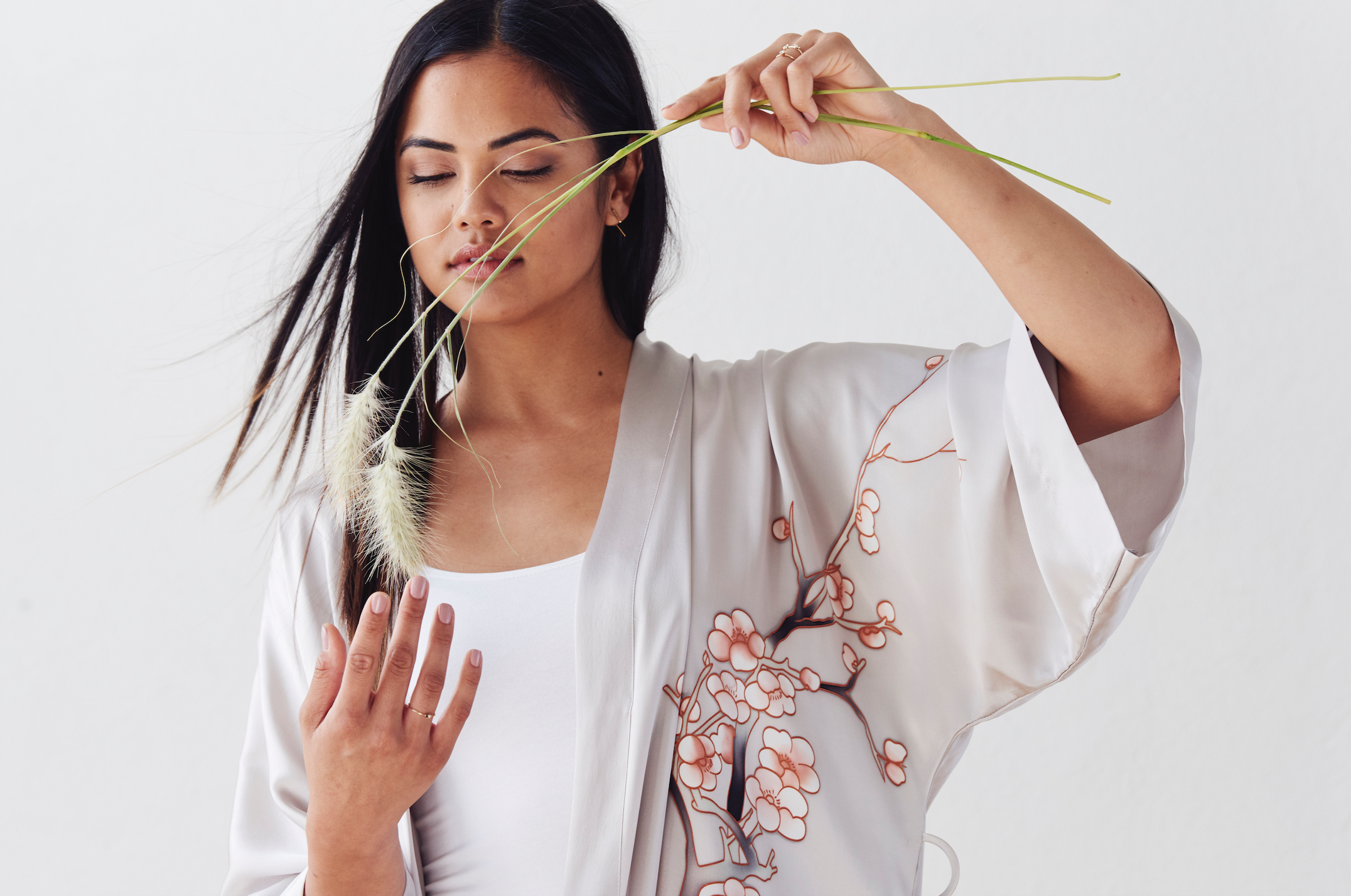 Handpainted Silk Cherry Blossom Kimono Robe