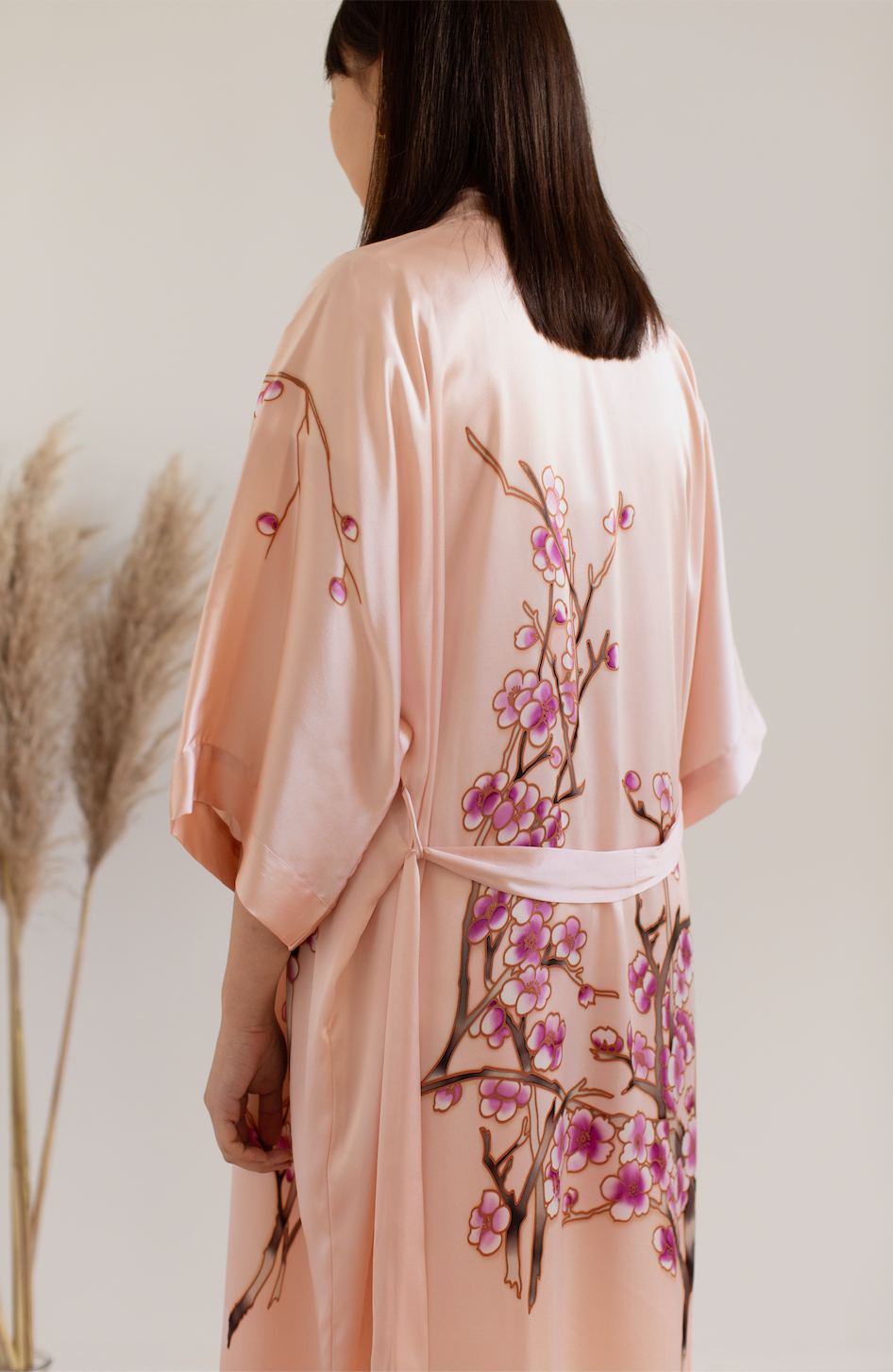 Handpainted Silk Cherry Blossom Kimono Robe