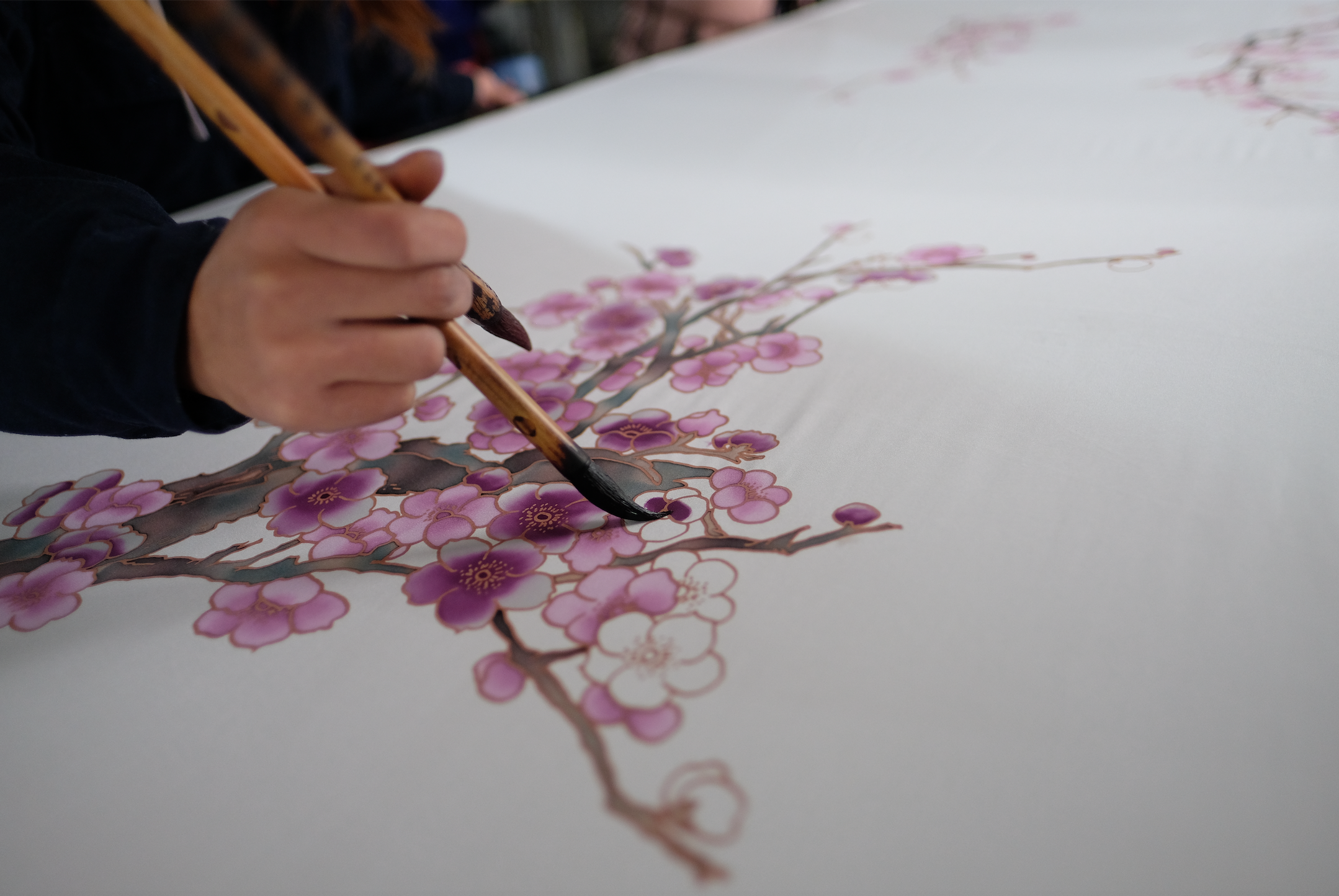 Handpainted Silk Cherry Blossom Kimono Robe