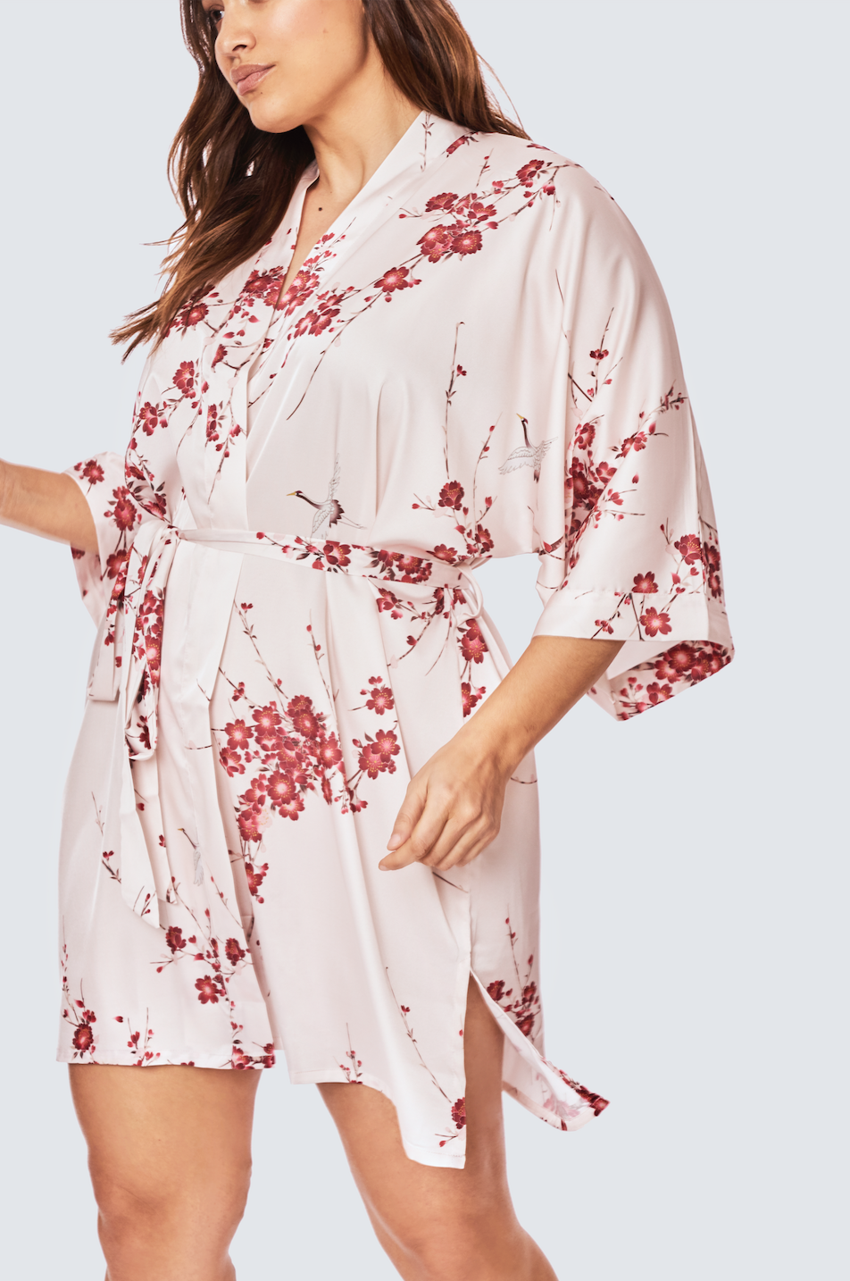 Plus Size Cherry Blossom & Crane Kimono Robe