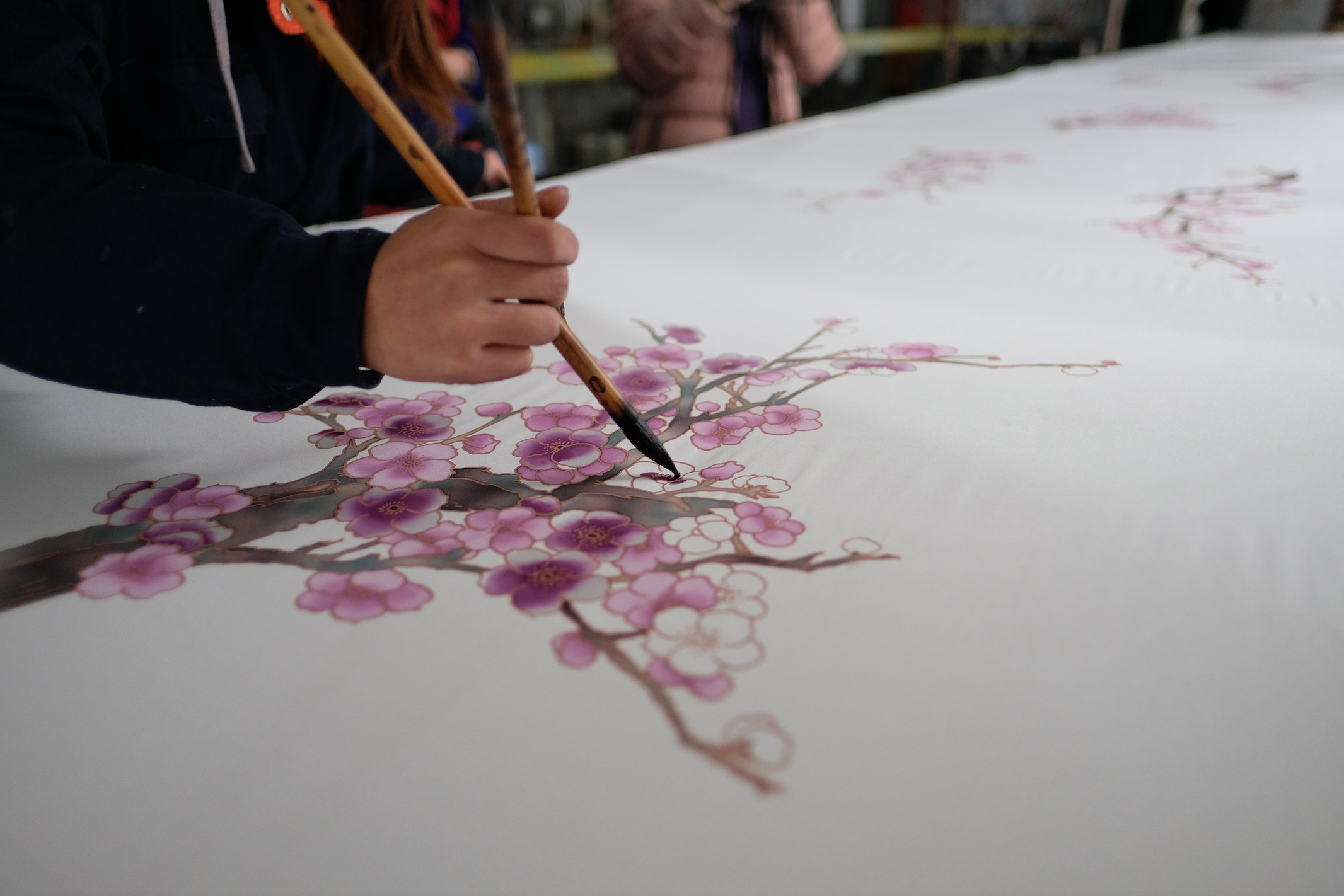 Handpainted Silk Cherry Blossom Kimono Robe