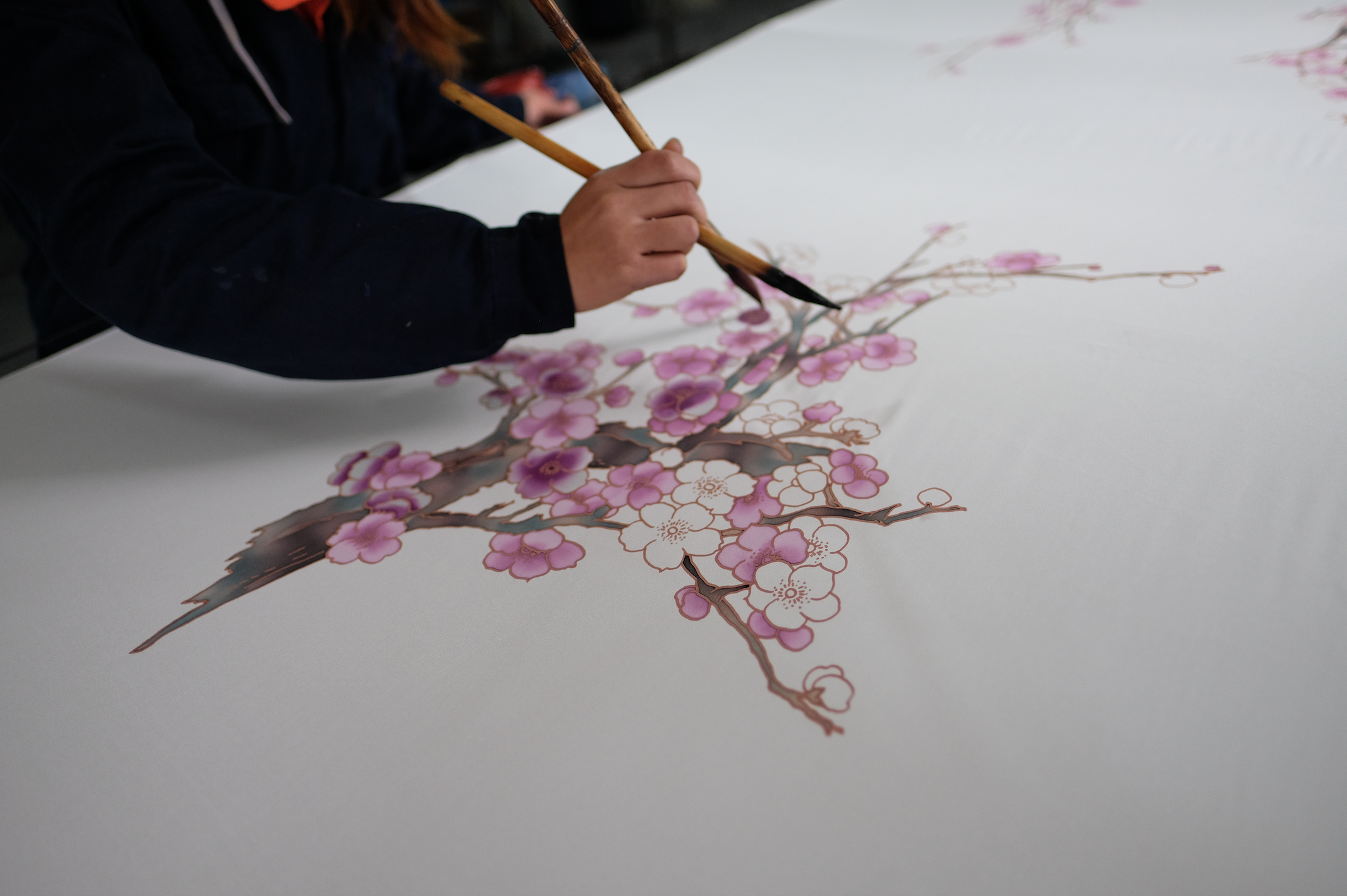 Handpainted Silk Cherry Blossom Kimono Robe