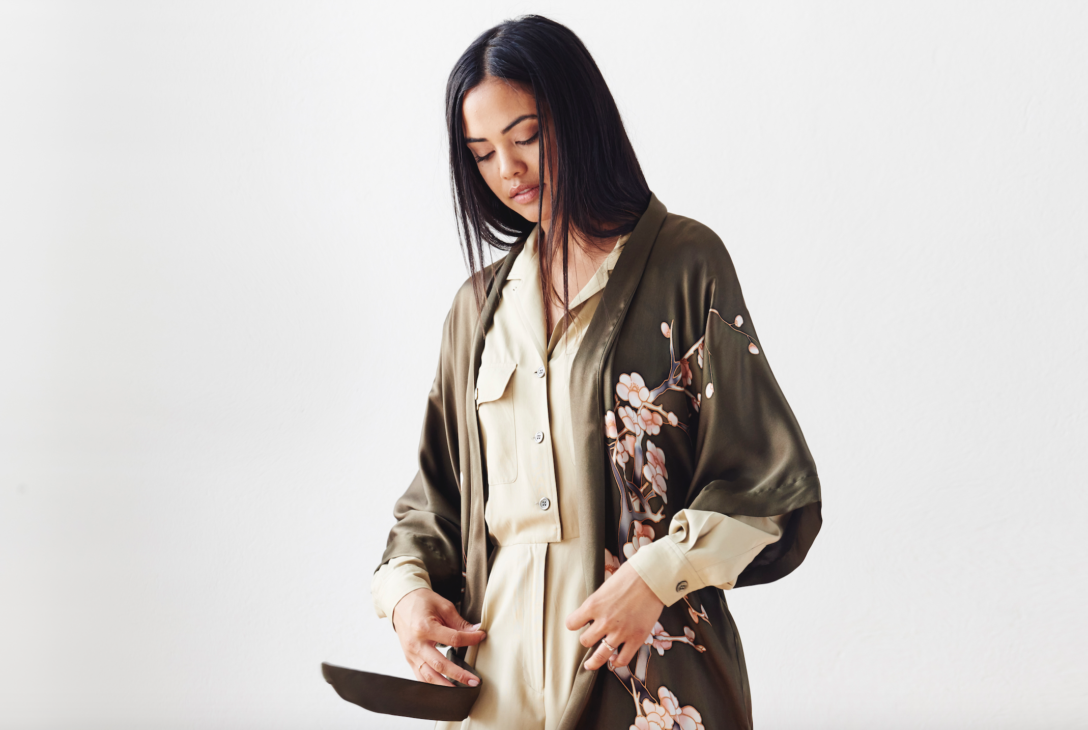 Handpainted Silk Cherry Blossom Kimono Robe