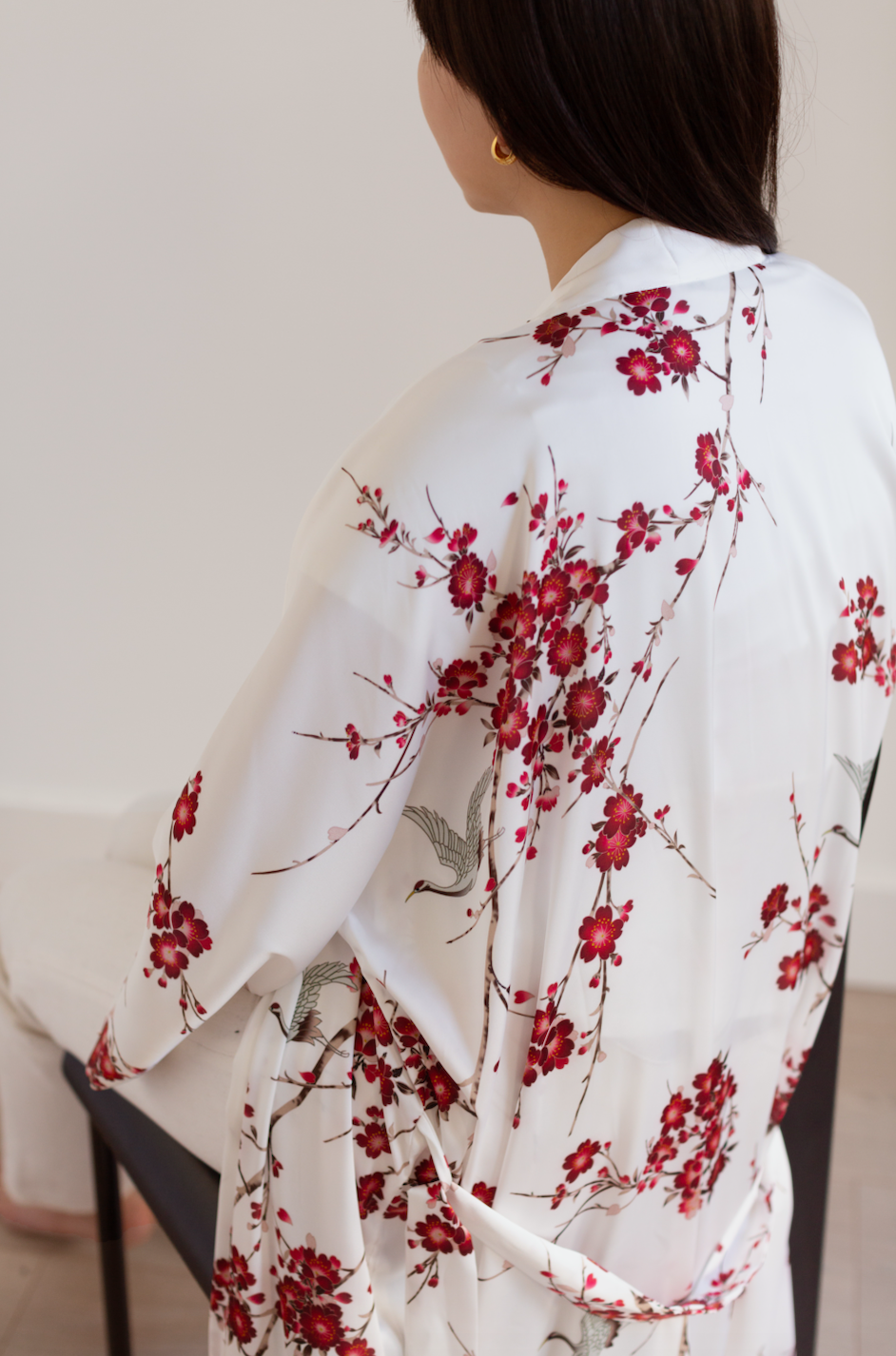 Cherry Blossom & Crane Kimono Robe