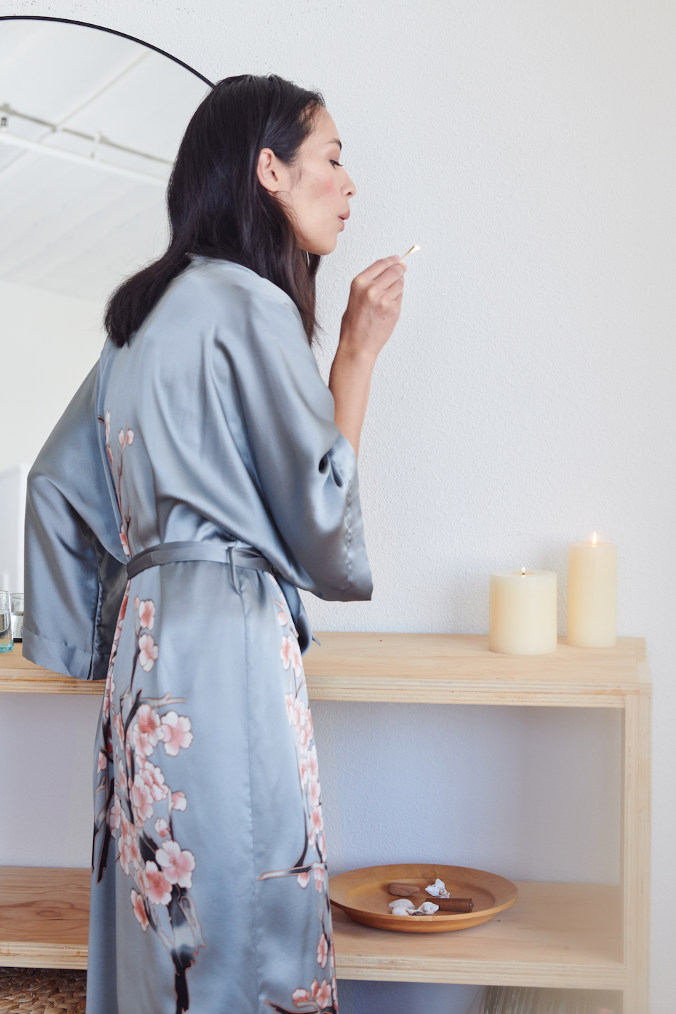 Silk Handpainted Cherry Blossom Kimono Robe