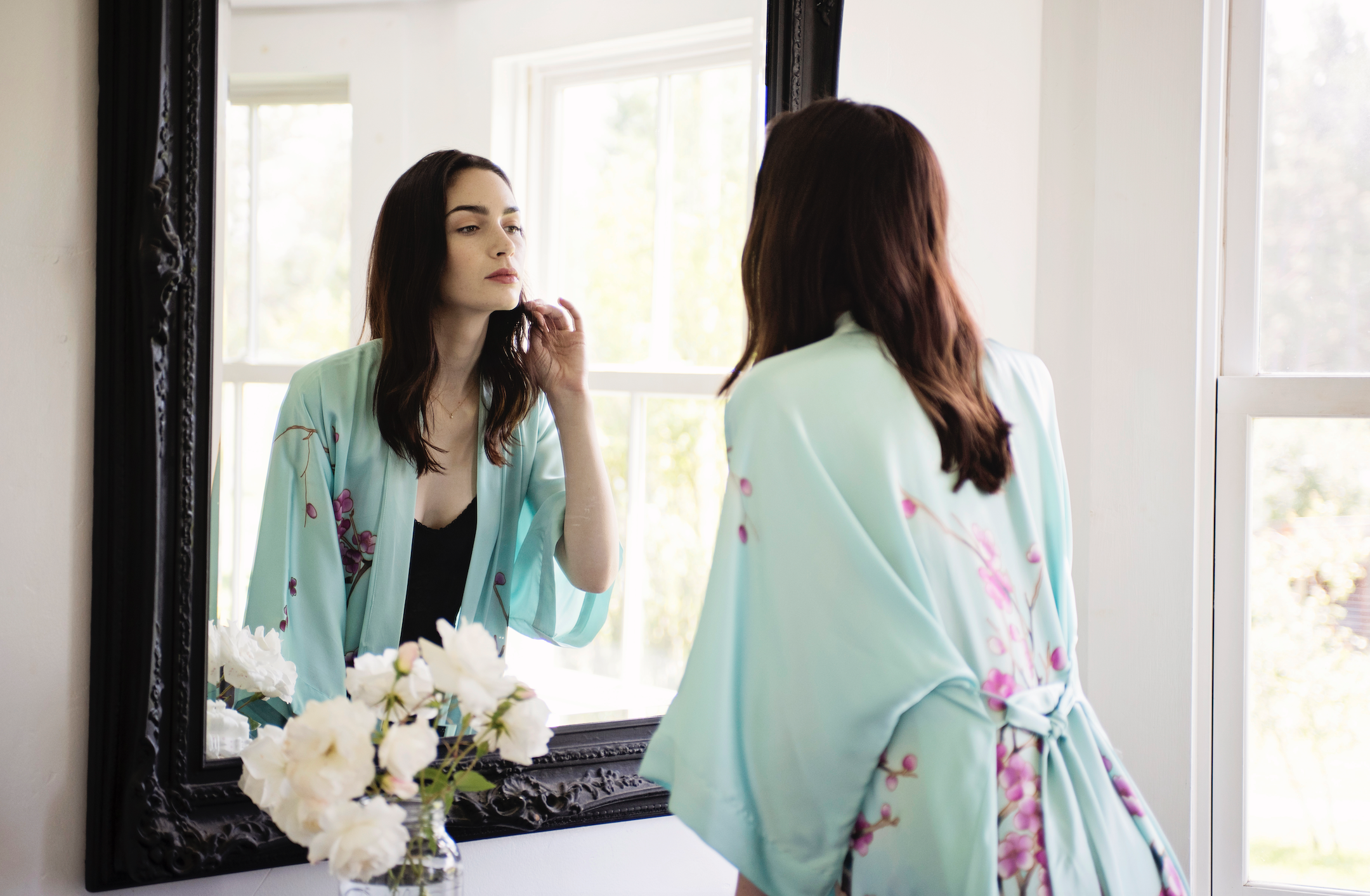 Handpainted Silk Cherry Blossom Kimono Robe