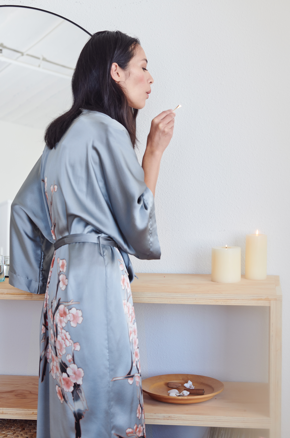 Handpainted Silk Cherry Blossom Kimono Robe