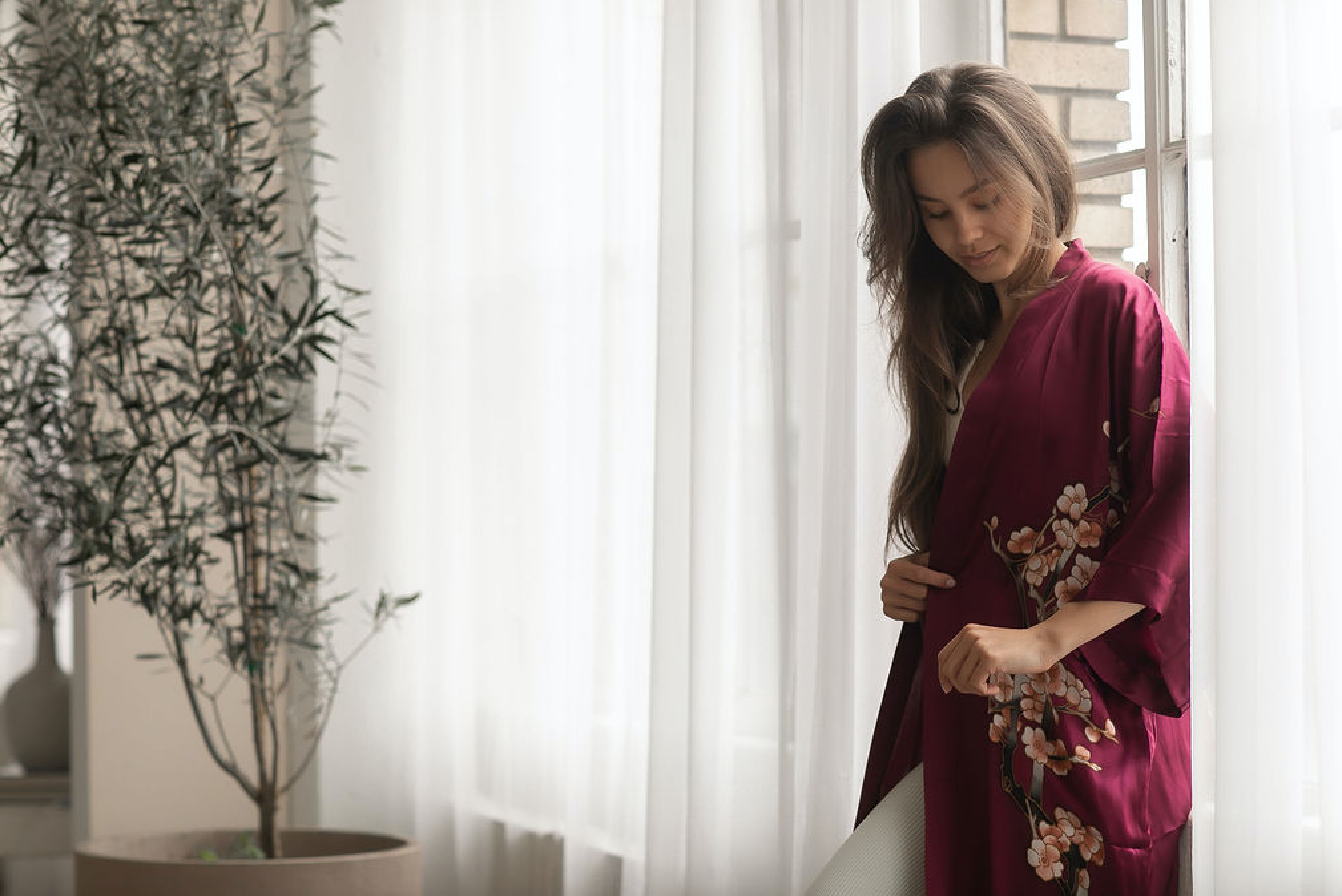 Handpainted Silk Cherry Blossom Kimono Robe