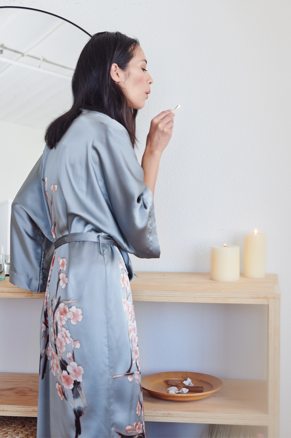 Handpainted Silk Cherry Blossom Kimono Robe