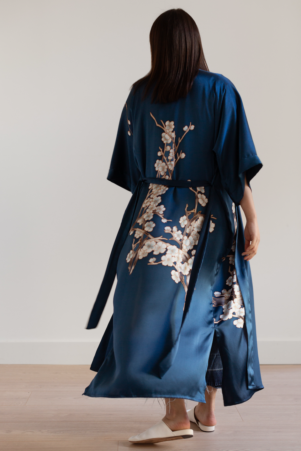 Handpainted Silk Cherry Blossom Kimono Robe