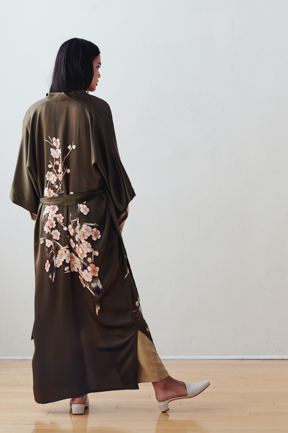 Handpainted Silk Cherry Blossom Kimono Robe