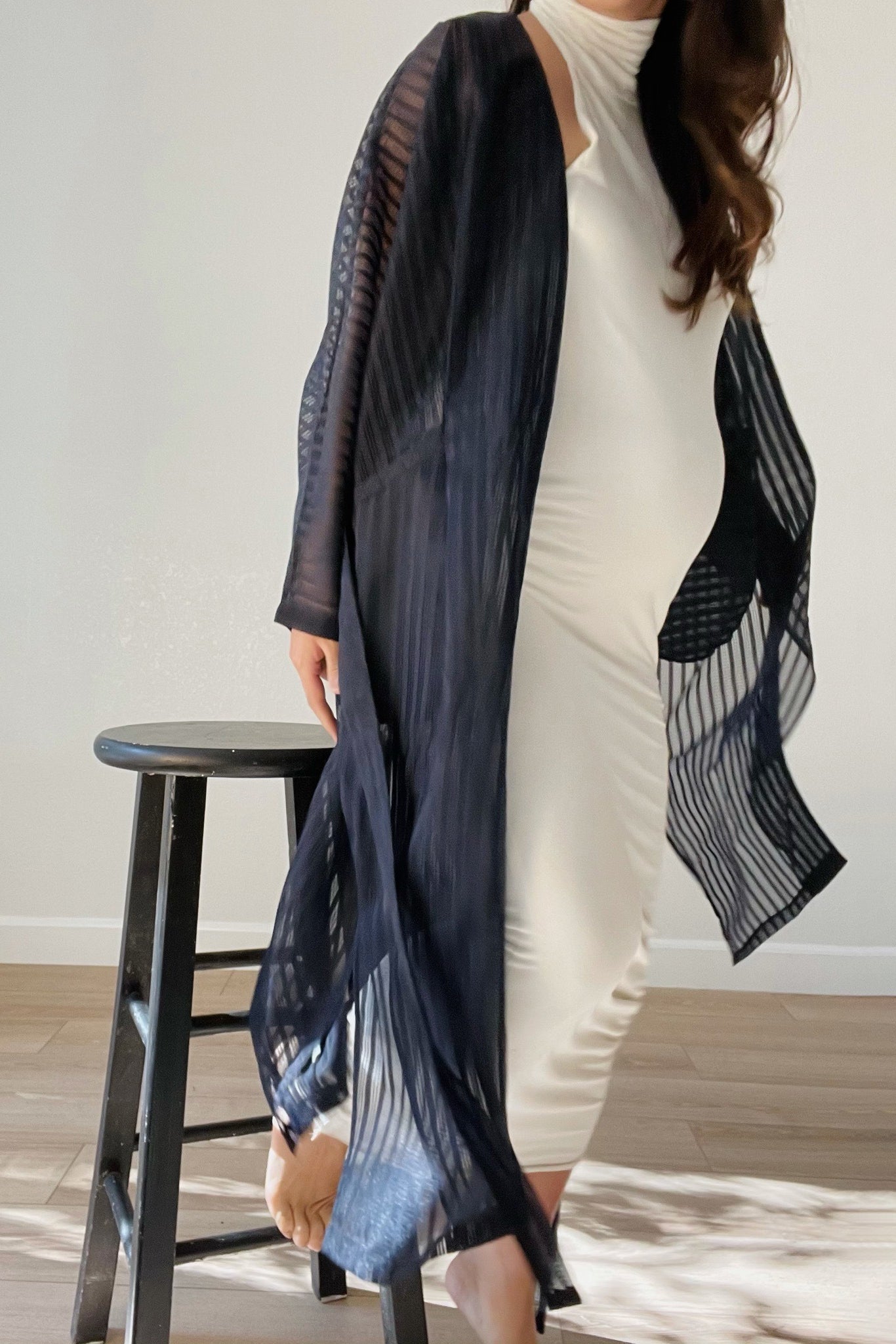 Navy Window Pane Kimono Wrap