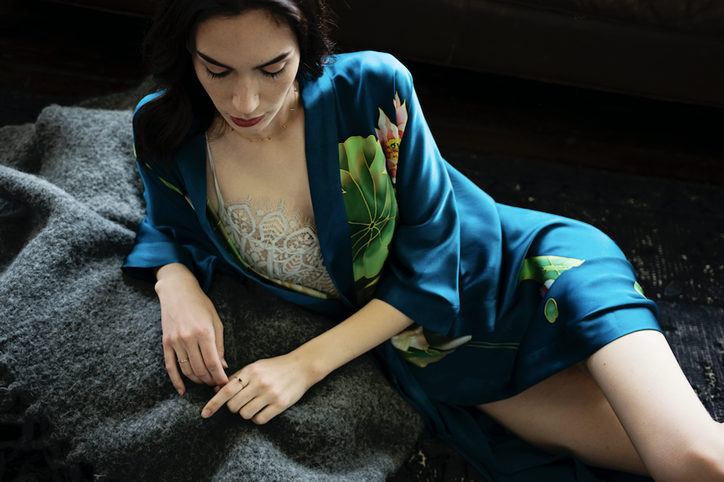 Handpainted Crane Kimono Robe