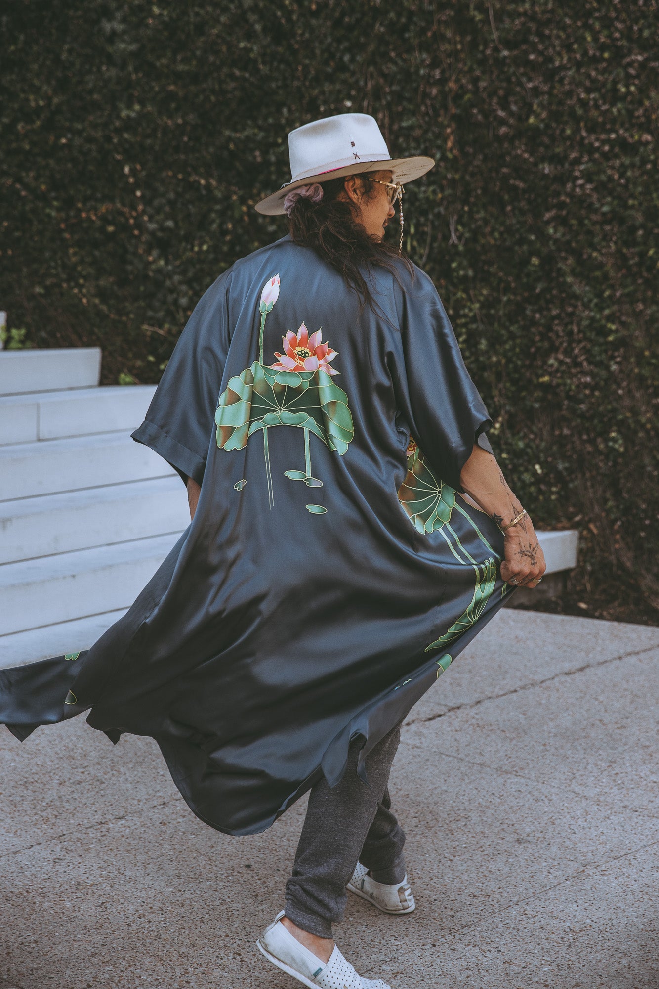 Handpainted Silk Crane Kimono Robe