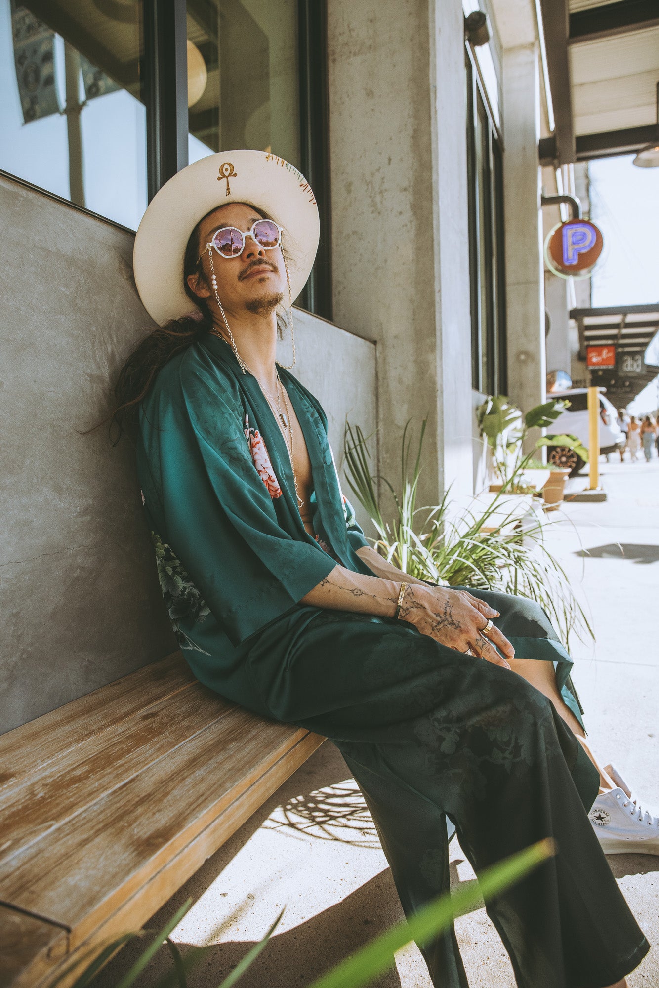 Coral Chrysanthemum Kimono Robe