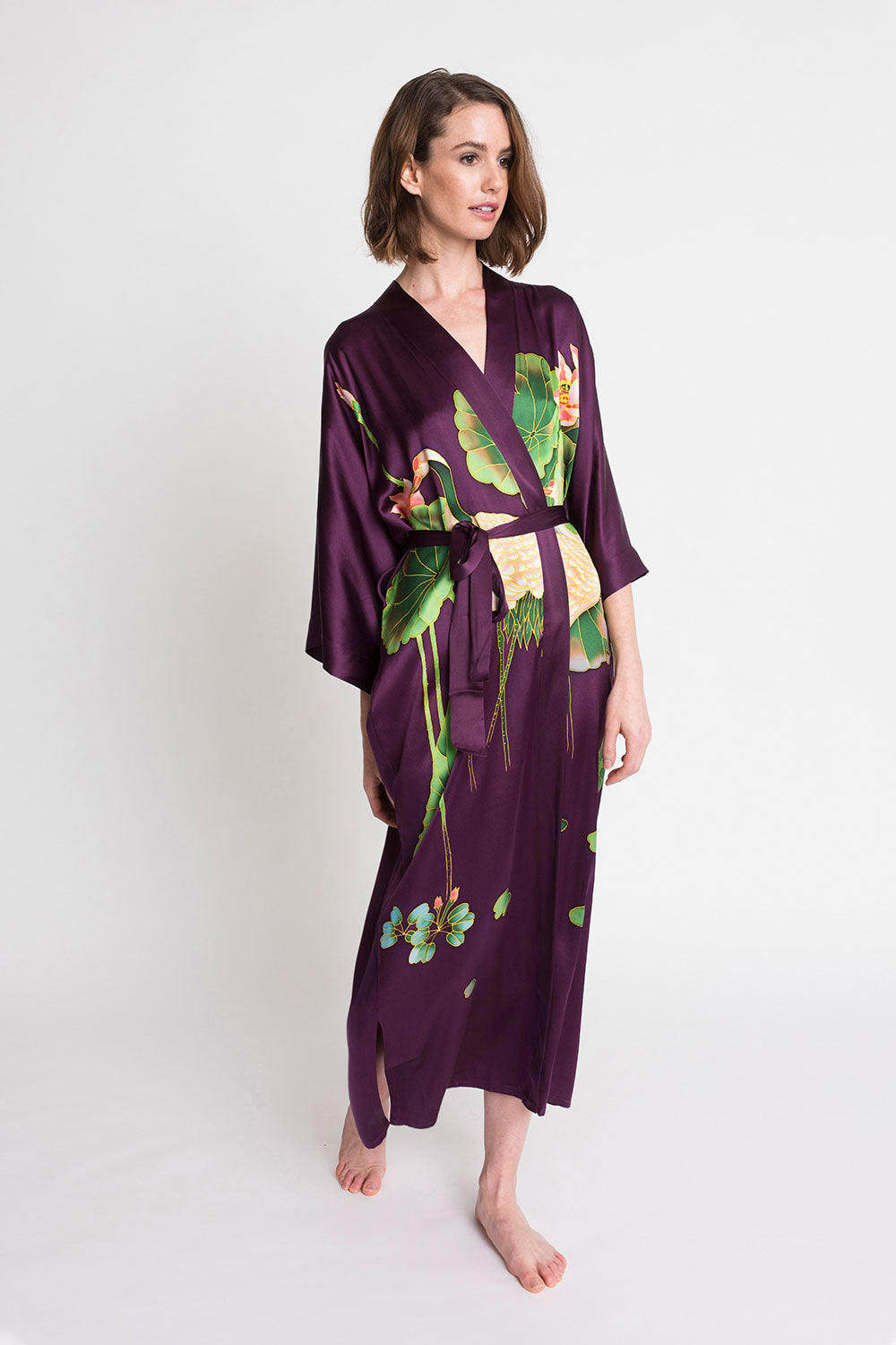 Hand-Painted Crane Kimono Robe - Long | KIM+ONO