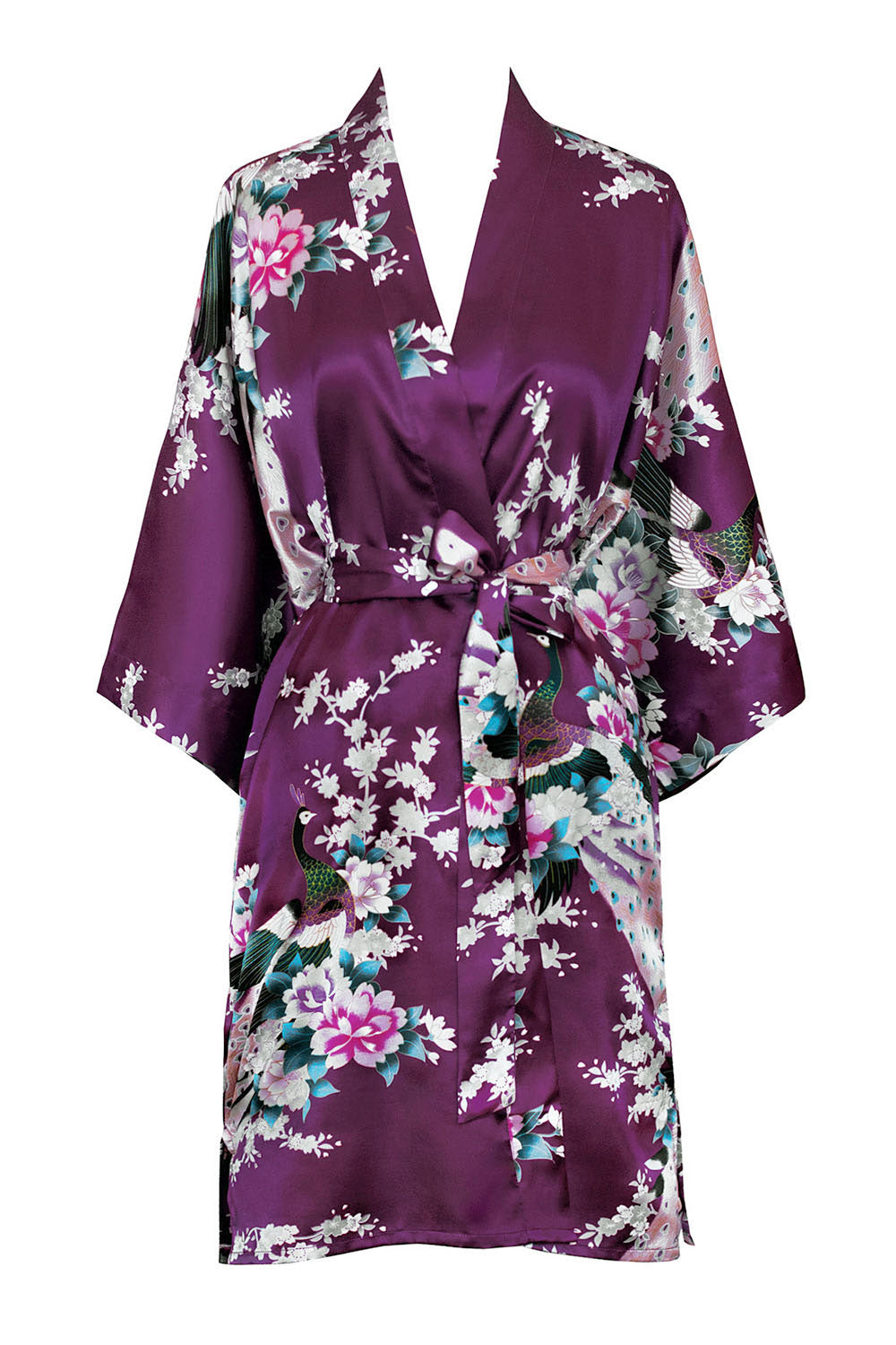 KIM+ONO Peacock & Blossoms Short Kimono Robe