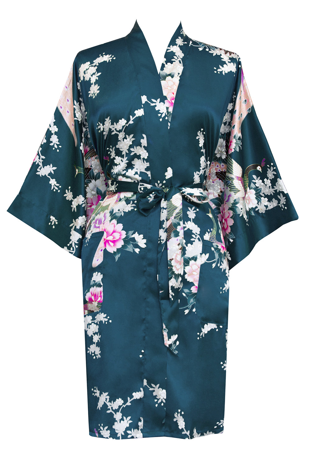 KIM+ONO Peacock & Blossoms Short Kimono Robe