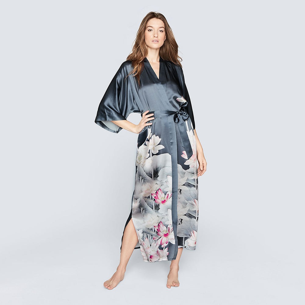 Washable Silk Lotus Kimono Robe