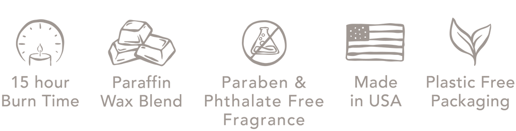 15 hour Burn Time | Paraffin Wax Blend | Paraben & Phthalate Free Fragrance | Made in USA | Plastic Free Packaging