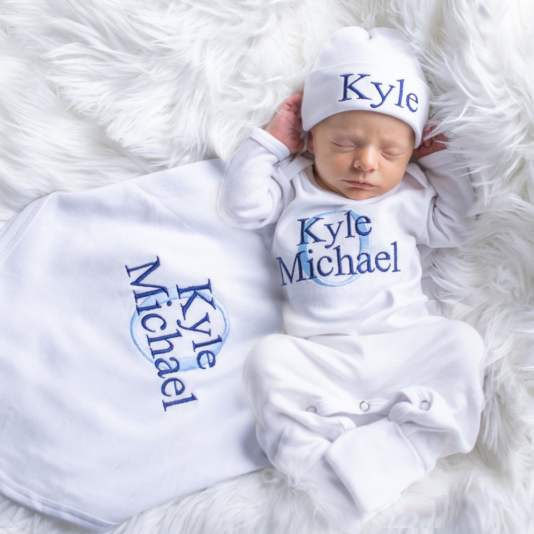 Piece Baby Boy Gift Set with Blanket - Name & Initial