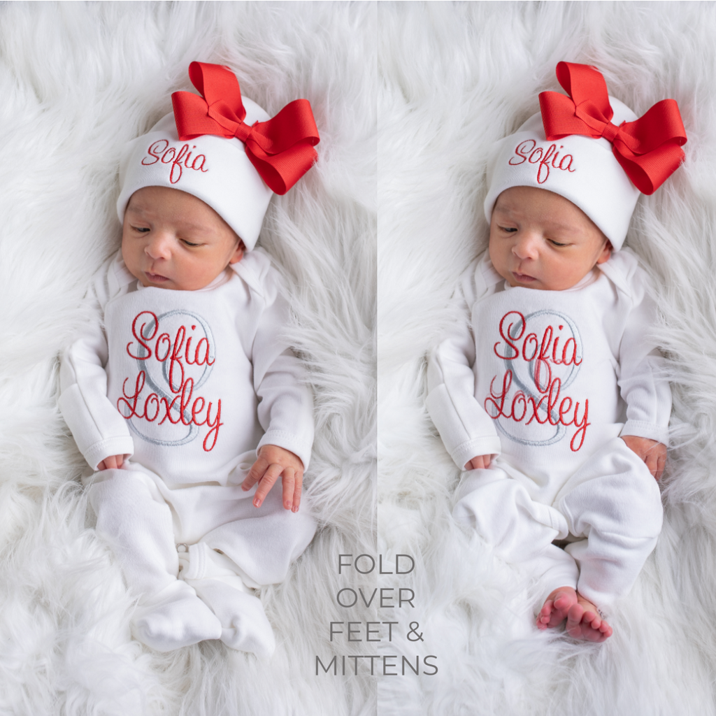 Baby Girl Personalized Outfit- Red and Gray – Junie Grace