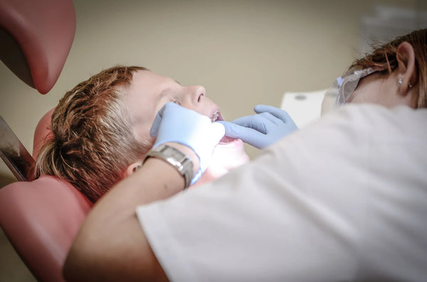 Principal dentist using dental instrument to examine a patient