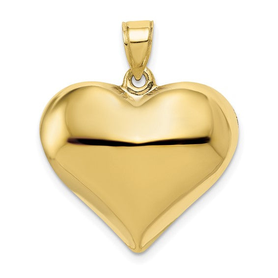 14k Gold 3D Heart Necklacebig Size Puffy Heart Pendant With 