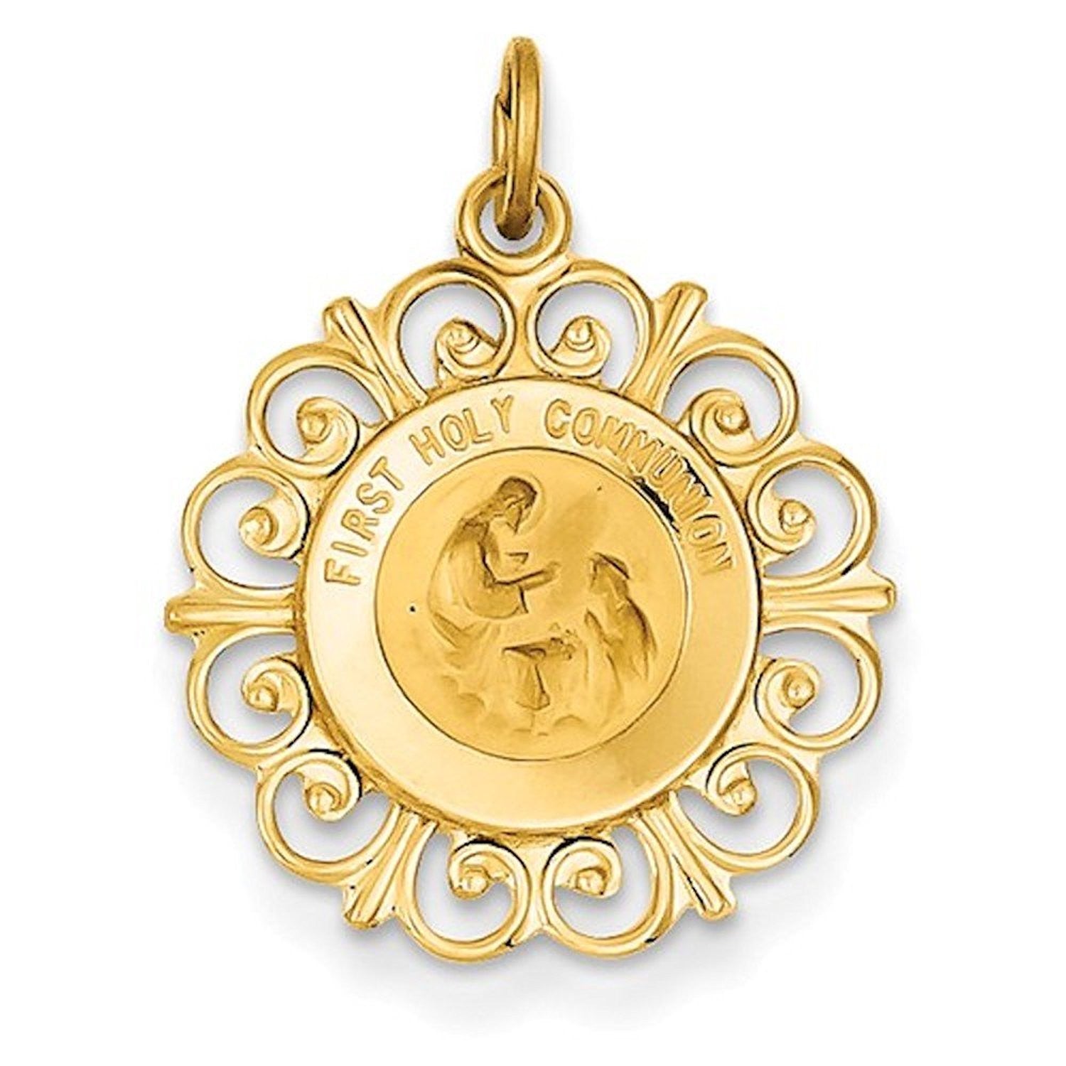 14k Yellow Gold First Holy Communion Pendant Charm