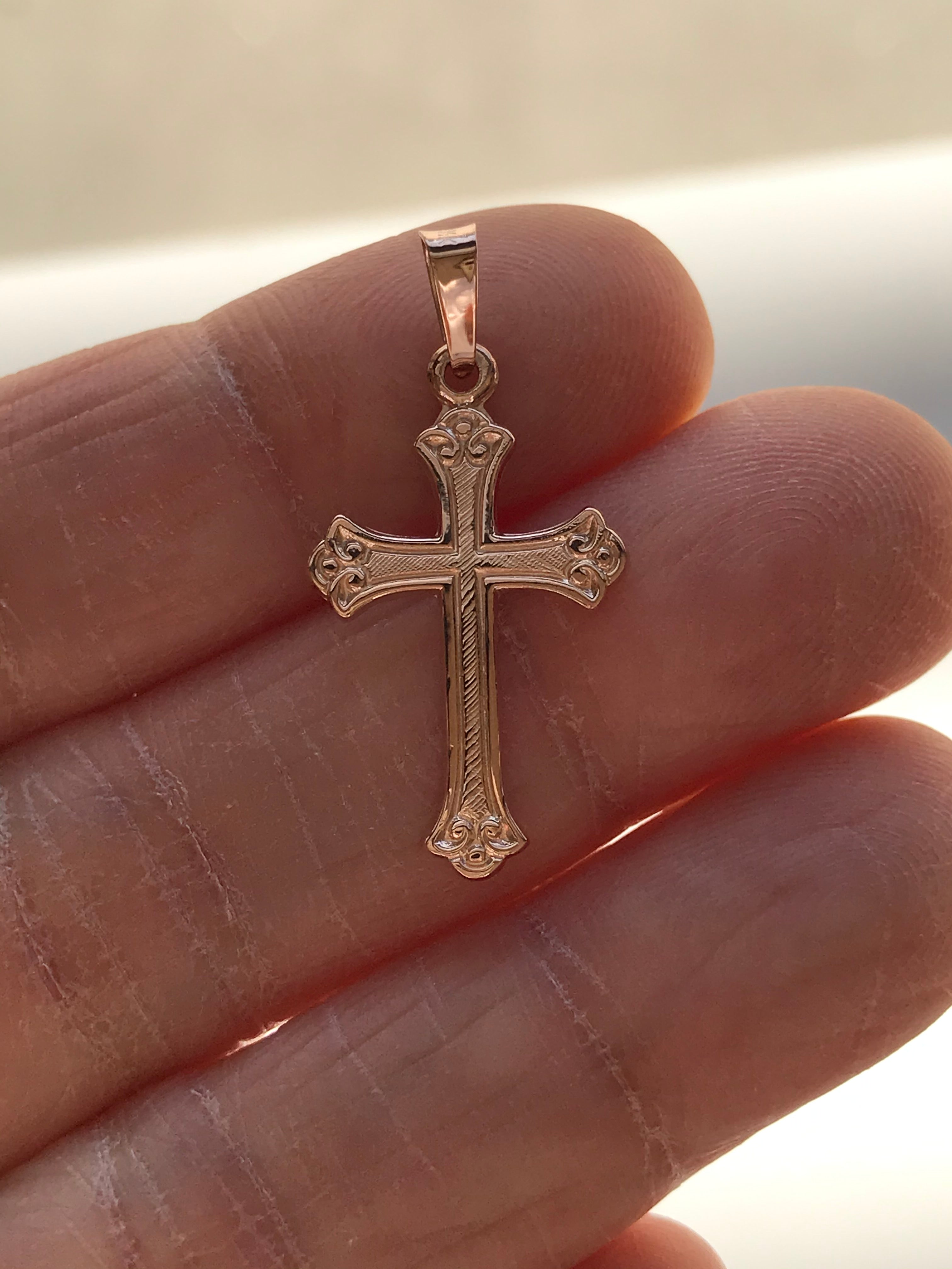 14k Rose Gold Cross Small Pendant Charm – CKL INTERNATIONAL