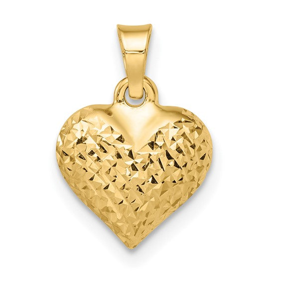 14k Gold 3D Heart Necklacebig Size Puffy Heart Pendant With 