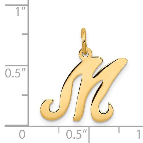 14K Solid Yellow Gold Initial Letter M Cursive Alphabet Pendant Charm ...