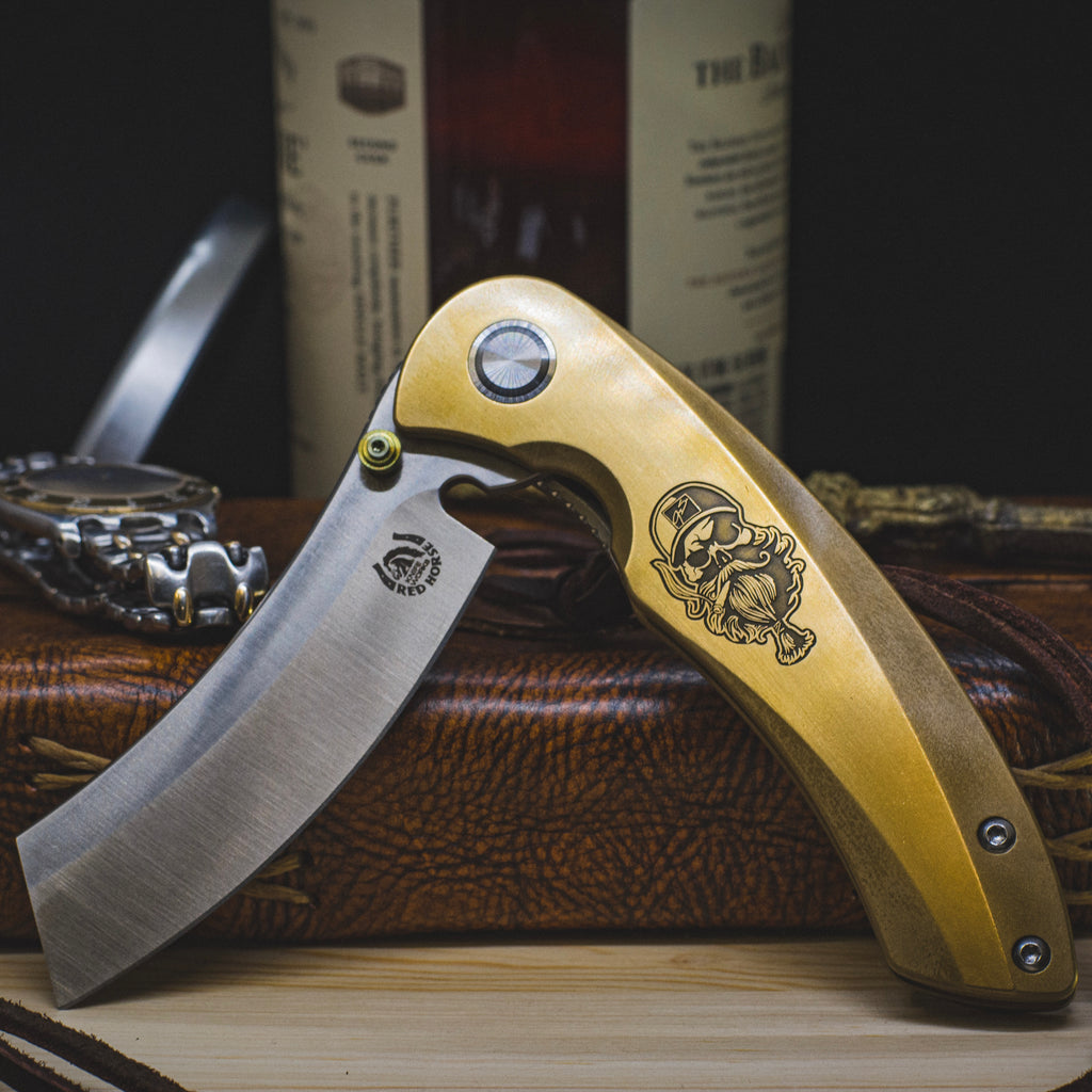 Jeremy Siers Exclusive Patina Hell Razor P Brass Handle w/ Sati – Red Horse Knife Works