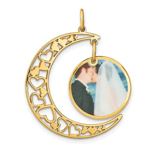 Sterling Silver or Gold Plated Sterling Silver Picture Photo Moon Hearts Pendant Charm Personalized
