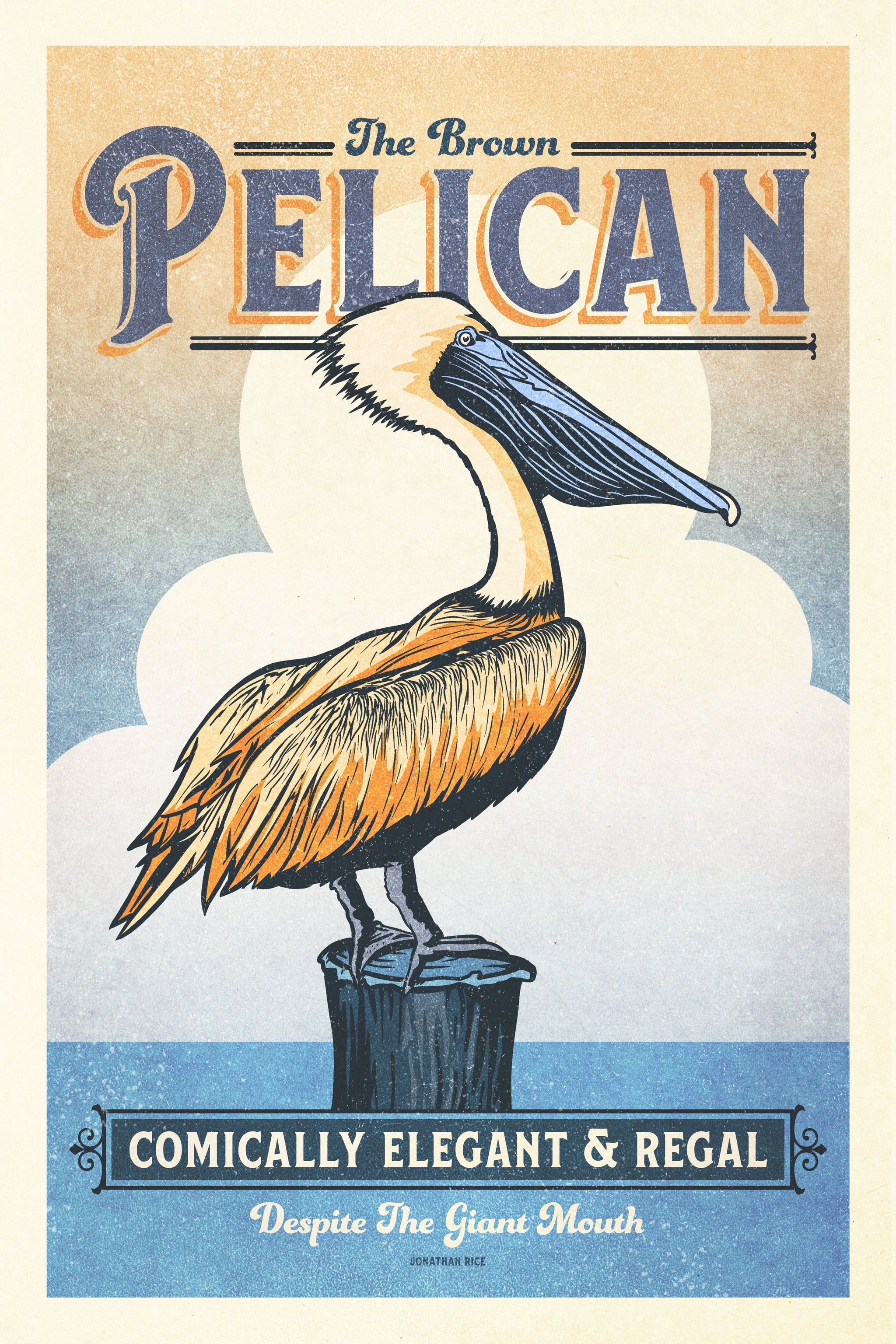 Retro Style Humorous Brown Pelican Poster Giclee Art Print