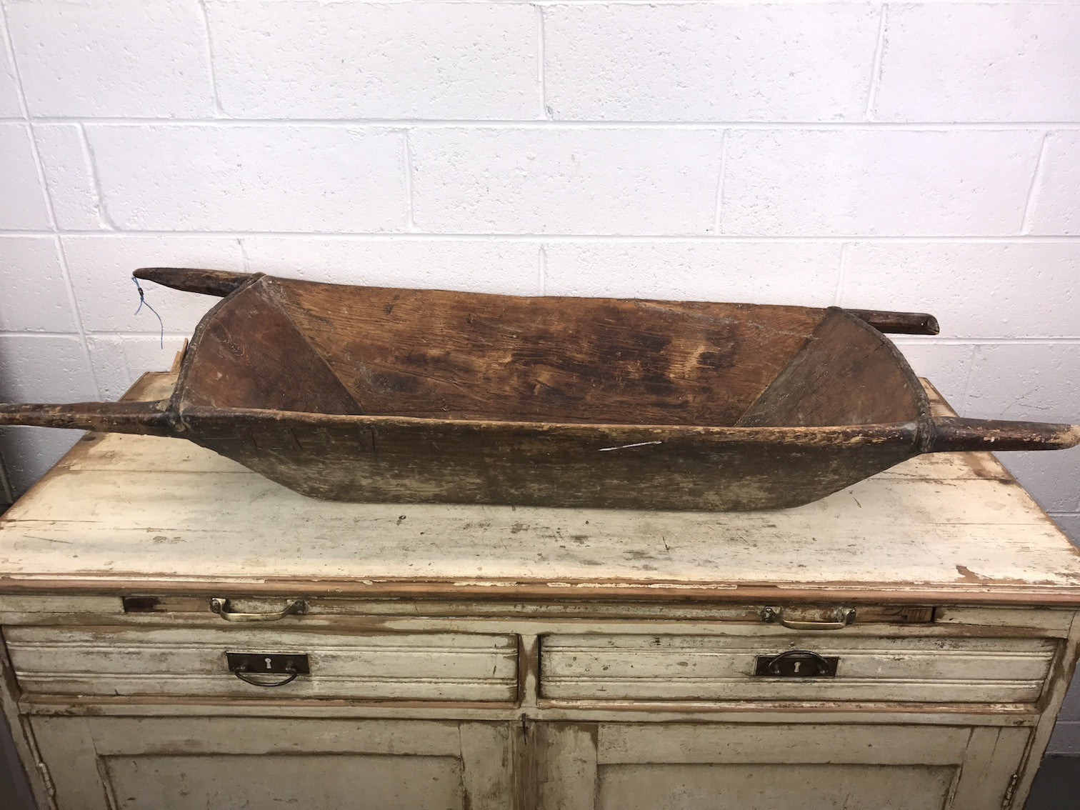 Vintage industrial Turkish wooden dough bowl 1786 Fossil Vintage