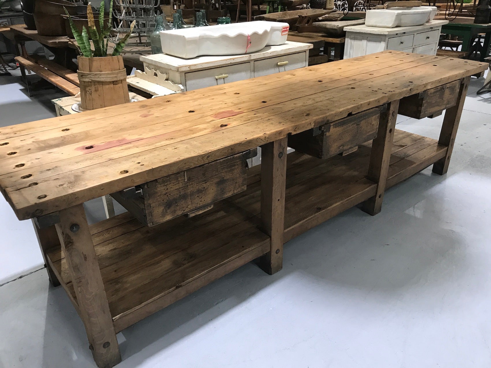 Vintage industrial European workbench table counter #2152 – Fossil