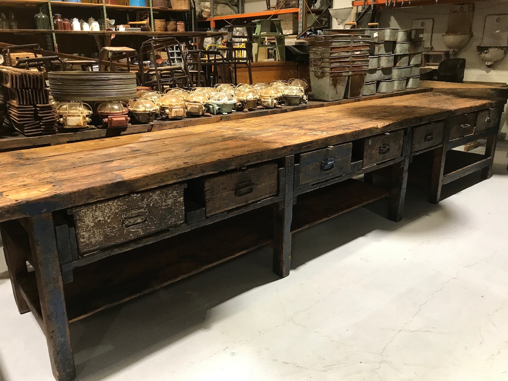 Vintage industrial European workbench table counter ...