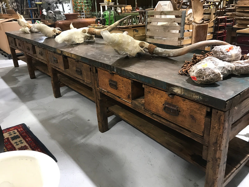 Vintage industrial European workbench table counter 