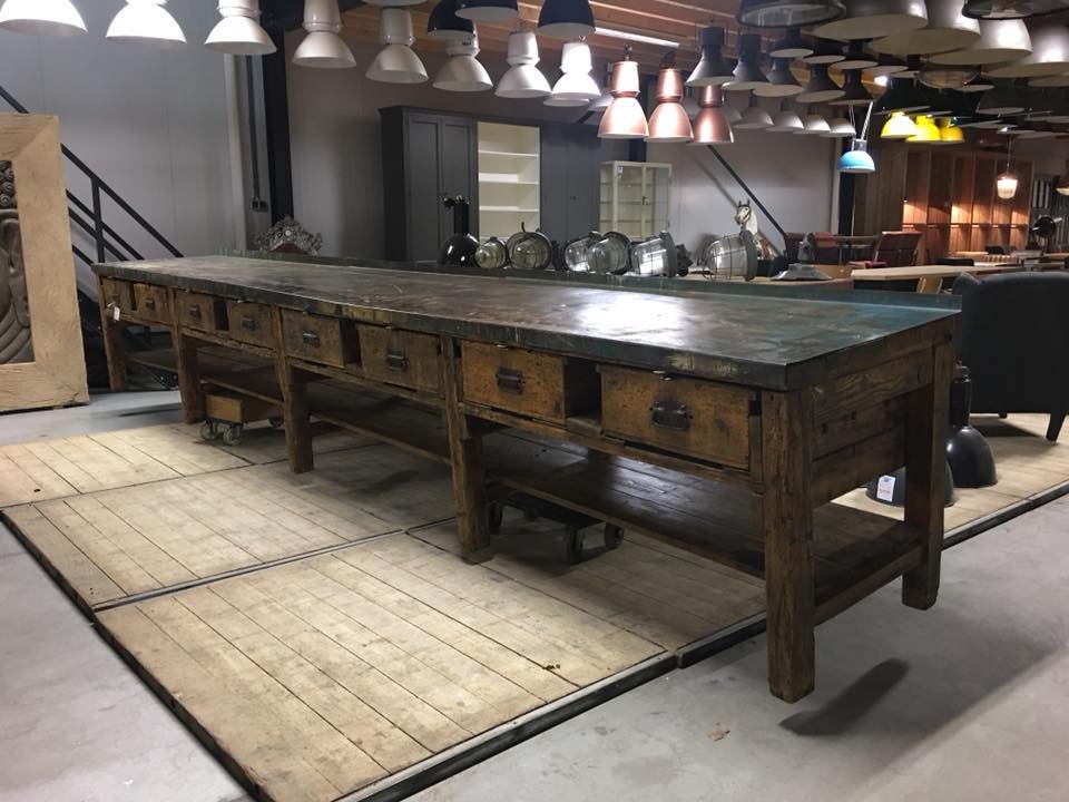 vintage industrial european workbench table counter