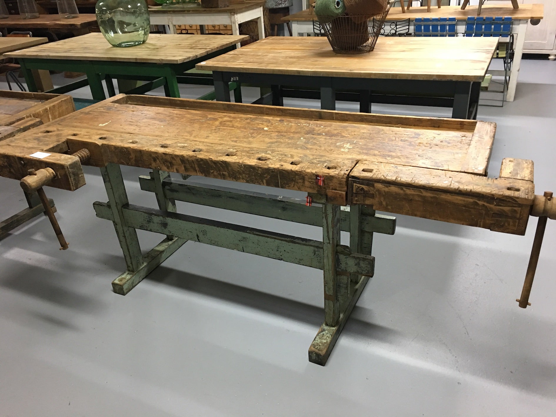 vintage industrial european carpenters workbench 1920s